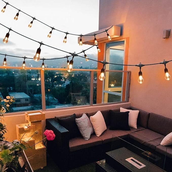 35FT Outdoor String Lights, 16 Shatterproof Edison Bulbs, Dimmable RGB Color Changing Patio Lights with Remote. Solar-Powered & Waterproof for Garden Commercial LED Decorative Lighting.