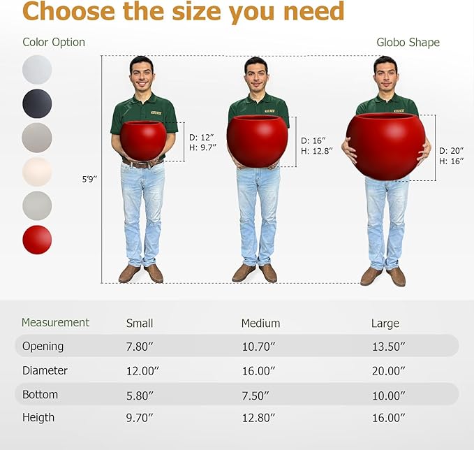 Globo Large Fiberstone Plant Pot, Large Planters for Indoor Plants, Outdoor Planters for Porch (Red, 20" D x 16" H)