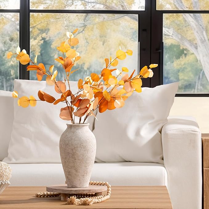 Ceramic Flower Vase Home Decor - Large Tall Farmhouse Table Vases Rustic Vintage Living Room Kitchen Bedroom Decorations for House Book Shelf Office Coffee Desk Dining Fireplace (11" Retro)