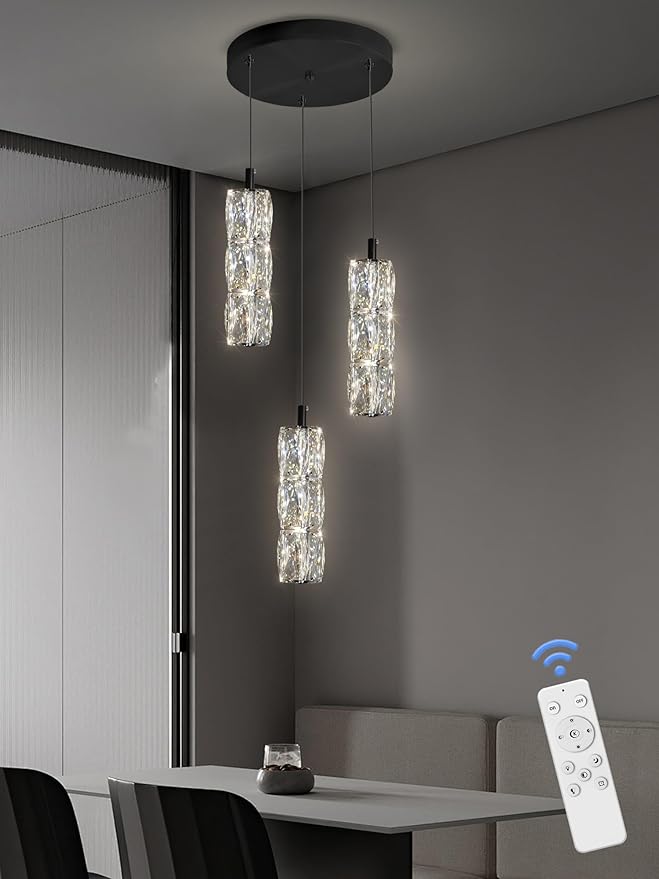 Pendant Lights Kitchen Island 3-Lights Pendant Chandelier for Dining Room Hallway Stairwell,LED Dimmable 2700K-6000K
