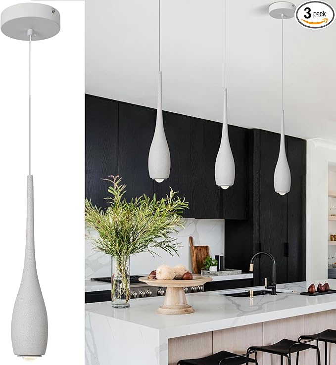 Grey Pendant Light for Kitchen Island, LED Lens Concrete Pendant Light fixtures, Small Modern Industrial Hanging Pendant Light for Over Sink, Bar, Dining Room, Bedside(3-Pack)