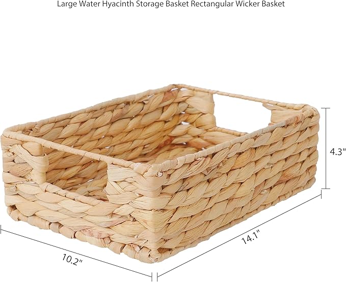 Large Water Hyacinth Storage Basket - 36x26x11 Rectangular Wicker Basket with Handles for Shelves, Home Organizing, Gifts | Natural Woven Decorative for Pantry, Books & Decor