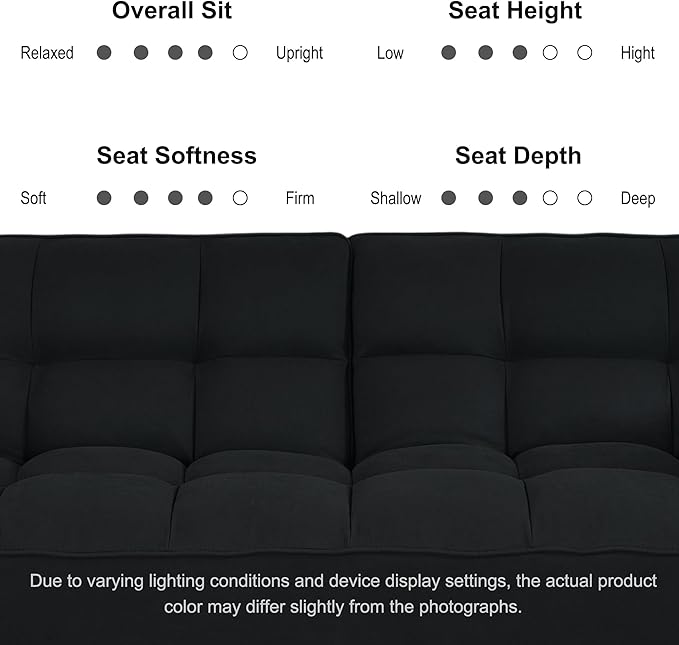 Futon Couch for Small Spaces & Apartment, 2-in-1Modern Comfy Loveseat Convertible Sofa Bed, 75.4-Inch Compact Design for Living Room, Dorms, and Studios-Black