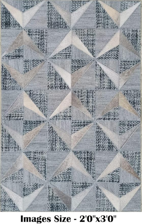 Geometric Pattern Area Rug, Leather and Wool Blend Carpet, Beige and White (Natural Multi Grey/Greeneesh - 122, 9'6"x14'0)