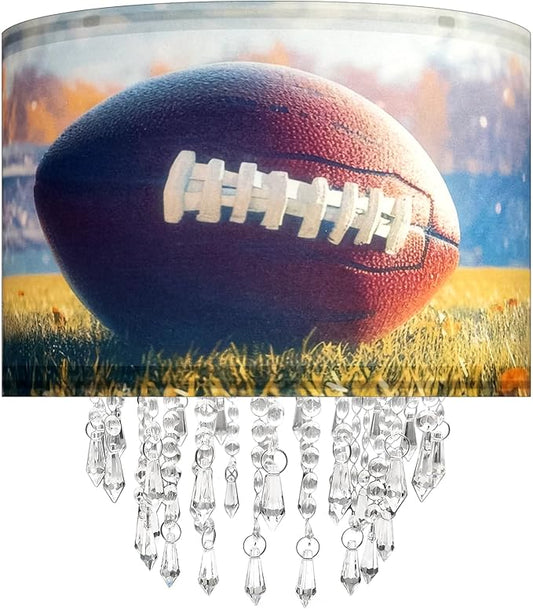 Star Vision American Football & Helmet Drum Fabric Lampshade with Acrylic Beaded Droplets, Sport Theme Light Shade for Pendant, Table, Wall & Floor Lamps, Sports Bar Decor, Man Cave Lighting