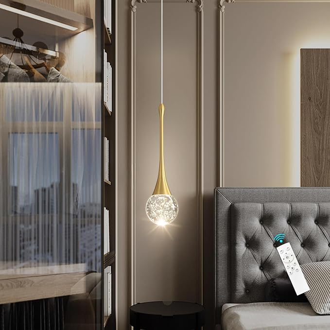 Modern Pendant Lights for Kitchen Island LED Dimmable Crystal Glam Ceiling Pendant Lighting for Dining Room Hallway Bedroom Corner Lamp Antique Gold
