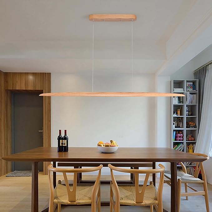 71" 40W Wood LED Linear Pendant Light Fixture Led Dining Room Light Dimmable Hanging Light Fixture for Dining Room Kitchen Island Pool Table Lights Natural Ash