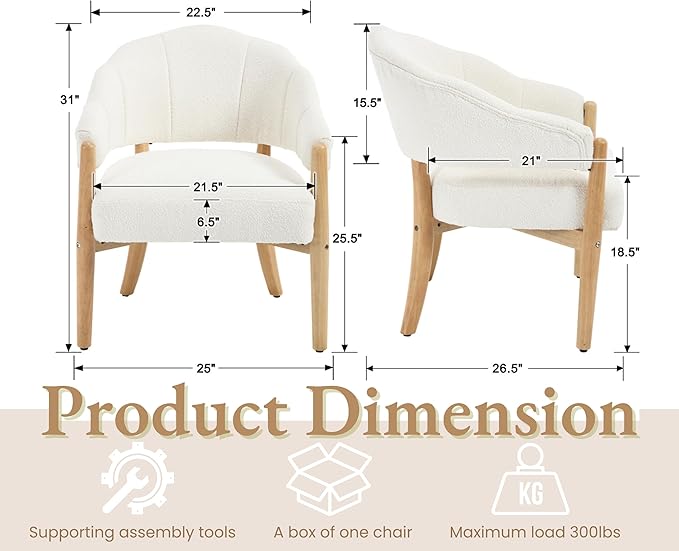 EALSON Modern Barrel Accent Chairs Set of 2 Boho Boucle Living Room Arm Chairs with Wood Legs Cozy Sherpa Upholstered Reading Armchairs Comfy Lounge Side Chair for Bedroom Waiting Room, White