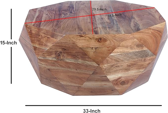 The Urban Port 33-Inch Diamond Shape Acacia Wood Coffee Table with Smooth Top, Natural Brown