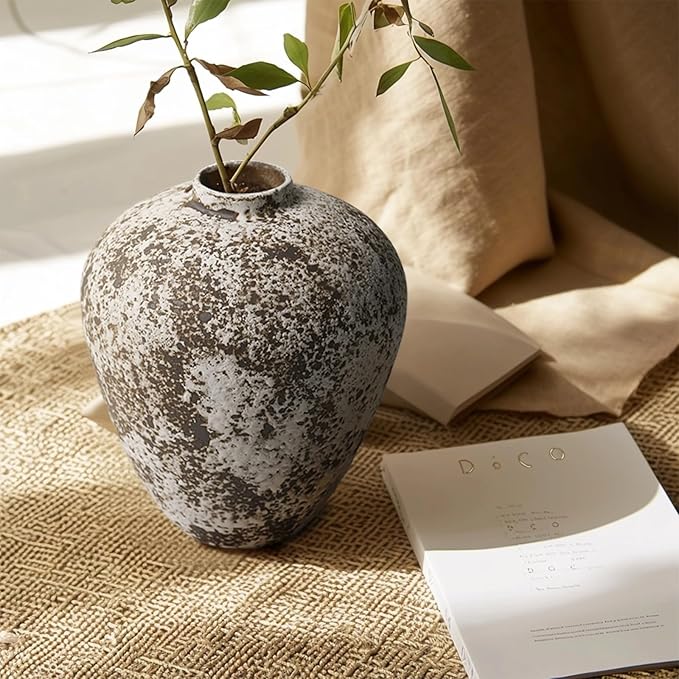 Ceramic Vase,Flower Vases Home Decor,Rustic Vintage Decorative Boho Vase for Centerpiece Table,Room,Bathroom,Wall,Bedroom,Living Room,Kitchen,Office Decorations,8.66 inch Retro Snowflakes