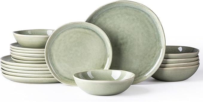 AmorArc Ceramic Dinnerware Sets,Handmade Reactive Glaze Stoneware Plates and Bowls Set,Highly Scratch Resistant | Dishwasher & Microwave Safe,Service for 6 (18pc)