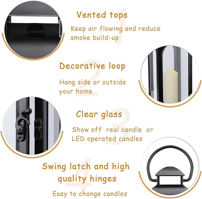 Bdor 16 Inches Metal and Tempered Glass Candle Lantern - Premium Outdoor Lantern, Decorative Lanterns with Handcrafted Design for Patio, Garden & Indoor Decor