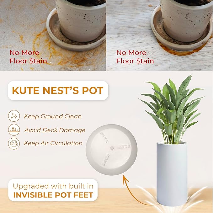 19.5"H x 9.8"D Tubo Fiberstone Cylinder Tall Planter with Drainage Hole, Smooth Finishes, Weather Resistant for Indoor and Outdoor Use, Included 2 Extra Coco Mats (White, 8.2" Pot Opening)