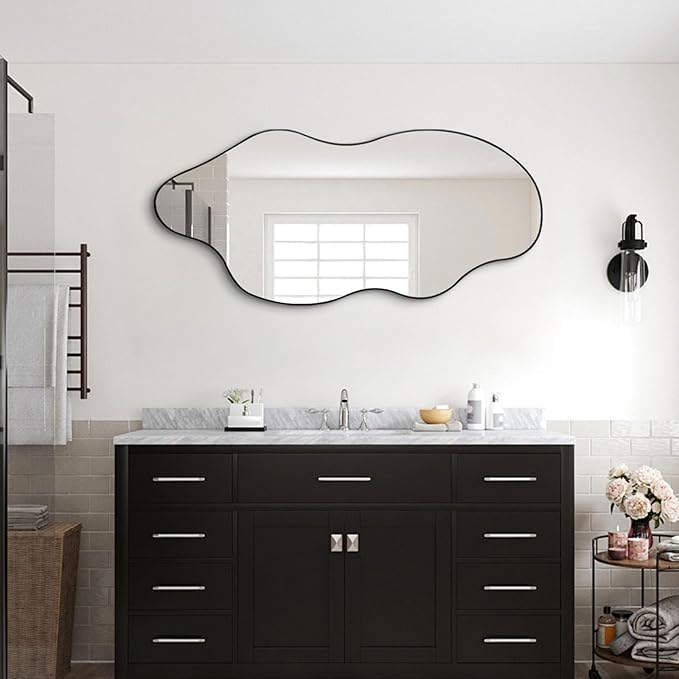 Irregular Wall Mirror, Asymmetrical Mirrors, 47.2"x21.6" Large Wavy Shaped Mirror, Modern Frameless Decorative Mirrors for Living Room Bathroom Bedroom Hallway Entryway Fireplace