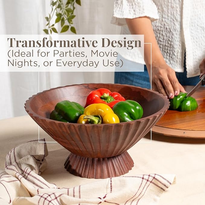 Folkulture Wooden Fruit Bowl for Kitchen Island | (11") Countertop or Eco Friendly Decorative Centerpiece Table Decorations | Decorative Bowls, Fruits Tray or Fruit's Holder for Kitchen Counter Decor