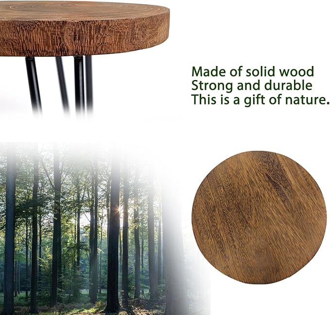 Plant Stand Indoor Outdoor, Wooden plant Stool, Mid Century Plant Stand for Indoor Plants, Wood Modern Plant Holder Rattan Flower, Low Short Boho Rustic Planter Stand Fit 5-15 Inch Pot(M)