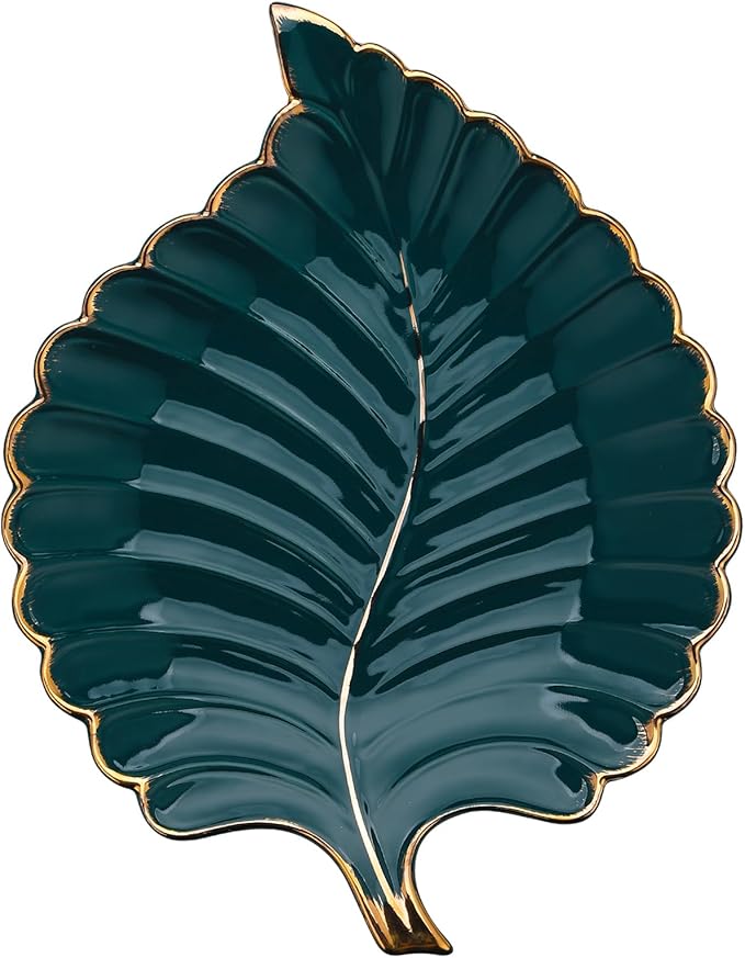 VanEnjoy Candy Dishes Decorative, Key Bowl for Entryway Table, Green Ceramic Bowl Decorative, Decorative Bowl for Keys, Leaf Jewelry Plate Tray