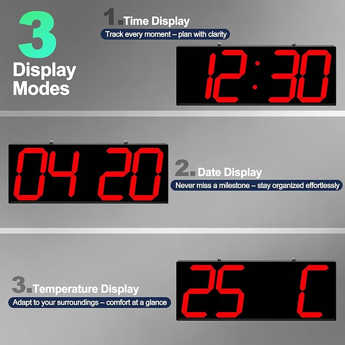 Digital Clock Large Display 19" with Remote Control,Double-Sided Clock, Suspended Design for Hospitals, Factories, Airports.