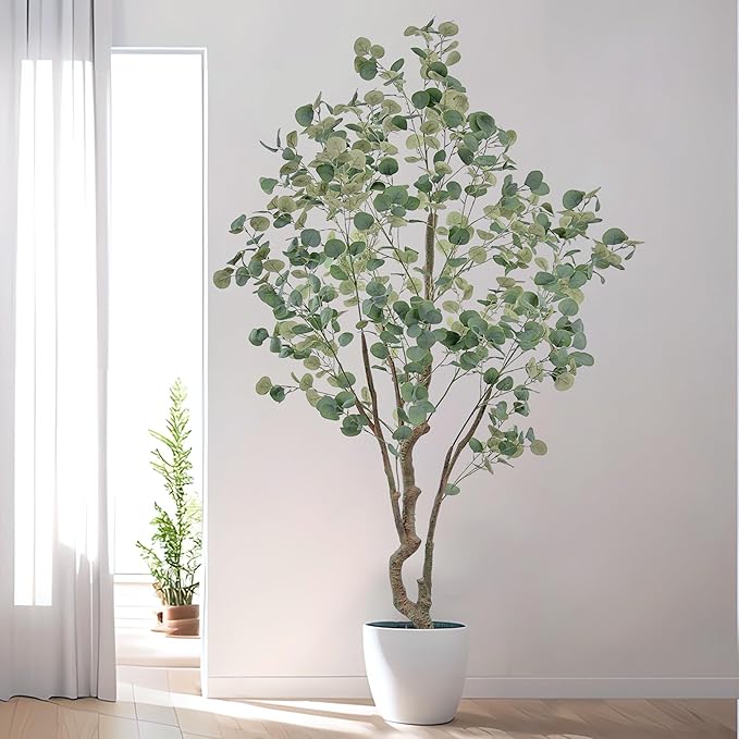 7ft(84IN) Tall Artificial Eucalyptus Tree Large Faux Plant with Realistic Trunks and Leaves,Fake Floor Potted Artificial Plants for Home Living Room Office Indoor Decor (7Feet,1Pack)