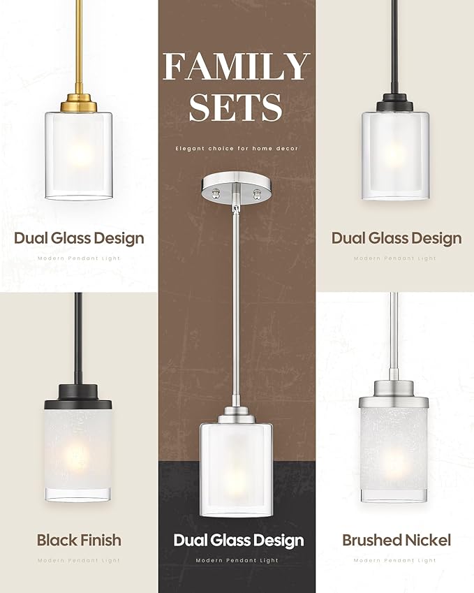 TENGXIN Modern Pendant Light,Brushed Nickel Modern Pendant Light for Kitchen Island,Hanging Ceiling Light Fixture,Farmhouse Pendant Lighting for Dining Room Bedroom Bar Office,TXPLBN02