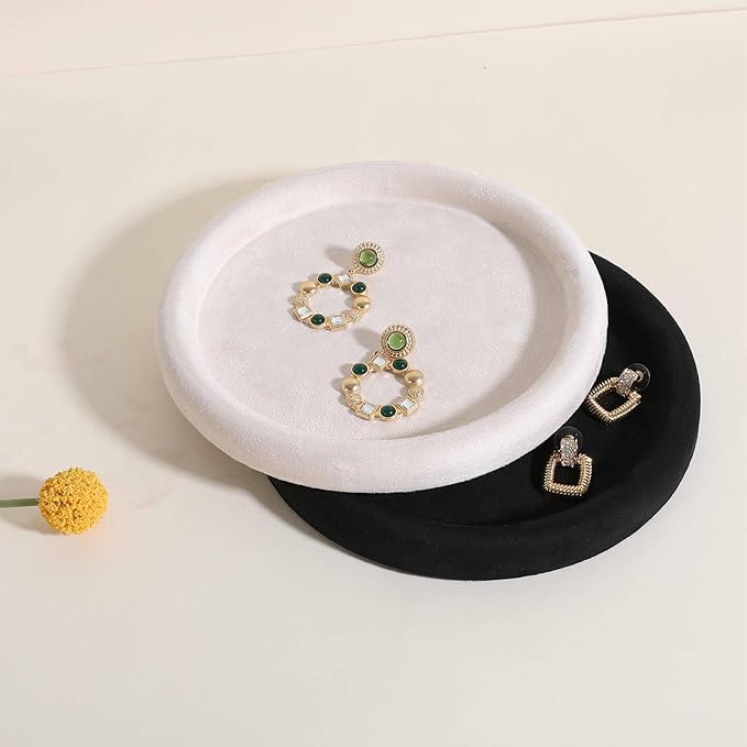 GemeShou Round Jewelry Organizer plate, Top Microfiber velvet Jewerly display tray, Empty Jewelry showcase tray for Necklace Bracelet Ring Earring display stand holder (Cream-Medium, 7.9 x 7.9 in)