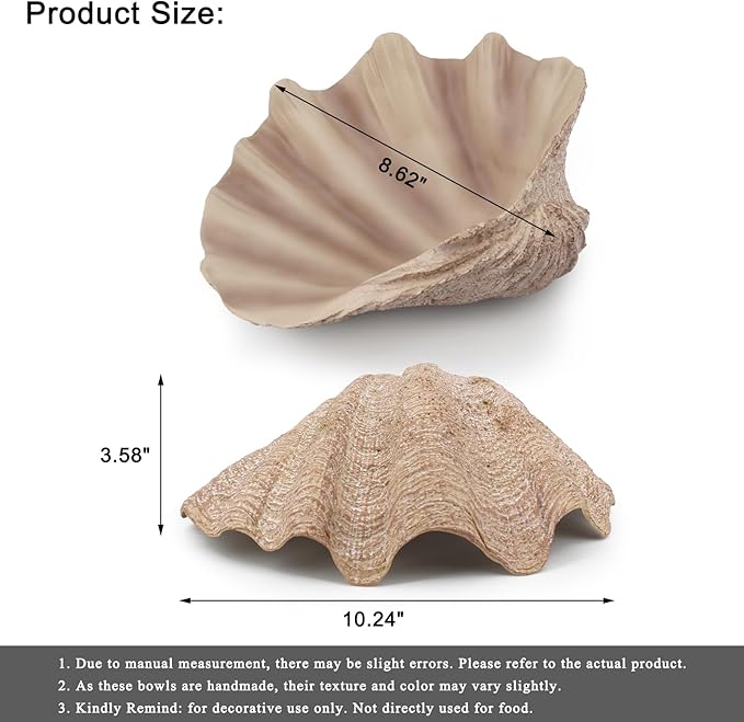 Resin Seashell Decorative Bowl Large Clam Shell Storage Bowl for Coffee Table Centerpiece Home Kitchen Entryway Table Decor Beach Themed Wedding Party Decoration (Wood Color)