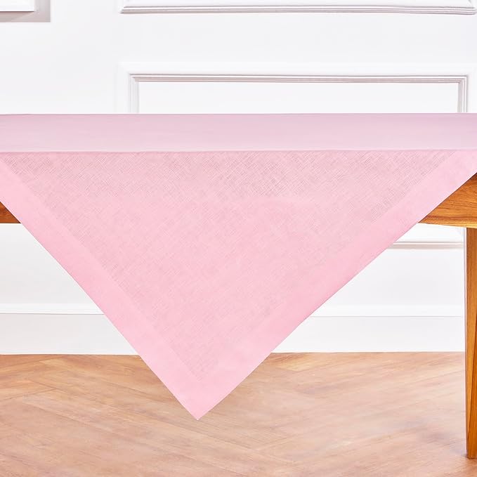 Solino Home Linen Square Tablecloth 52 x 52 Inch - 100% Pure Linen Pink Lemonade Table Throw - Fete, Machine Washable Table Cloth for Halloween