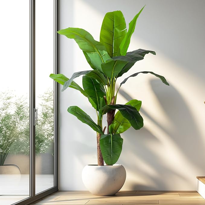 6FT Artificial Banana Tree Tall Fake Banana Leaf Plant Faux Banana Silk Tree Faux Banana Leaves for Home Swimming Pool Indoor Outdoor Patio Tropical Decor