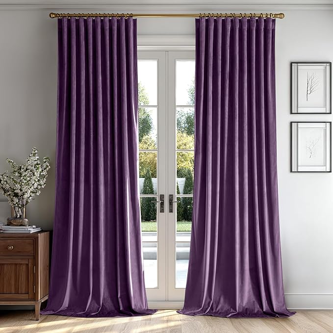MIULEE Purple Velvet Curtains 84 inches 2 Panels - Luxury Room Darkening Window Drapes for Bedroom Living Room Thermal Insulated Super Soft Blackout, Back Tab Rod Pocket Pinch Pleated, W52 x L84