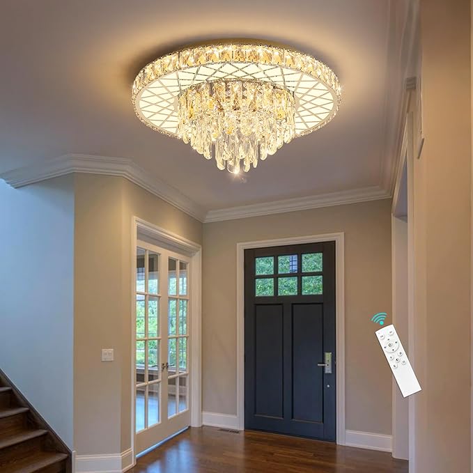 Modern Chandelier Crystal LED Ceiling Chandeliers Light for Bedroom Dining Room with 30W Dimmable Bulbs Gold Lights Fixture