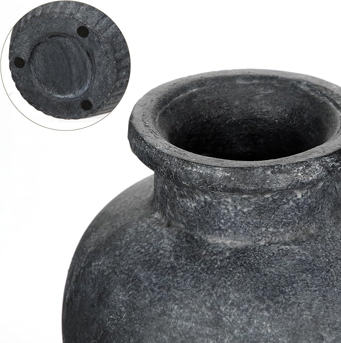 Rustic Ceramic Vase 11 Inch Farmhouse Pottery Clay Vase Distressed Flower Vases for Boho Home Decor Living Room Enterway Shelf Decor Pampas Grass - Gray