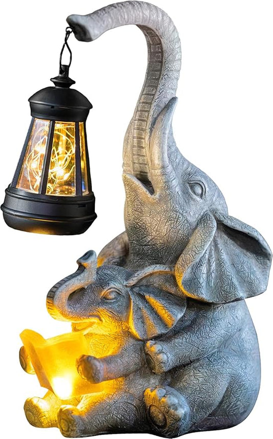 C&Y&G&X Solar Outdoor Garden Decor Elephant Statues Lights, Elephants Family Son Birthday Gifts for Mom, Housewarming Gifts and Yard Decoration