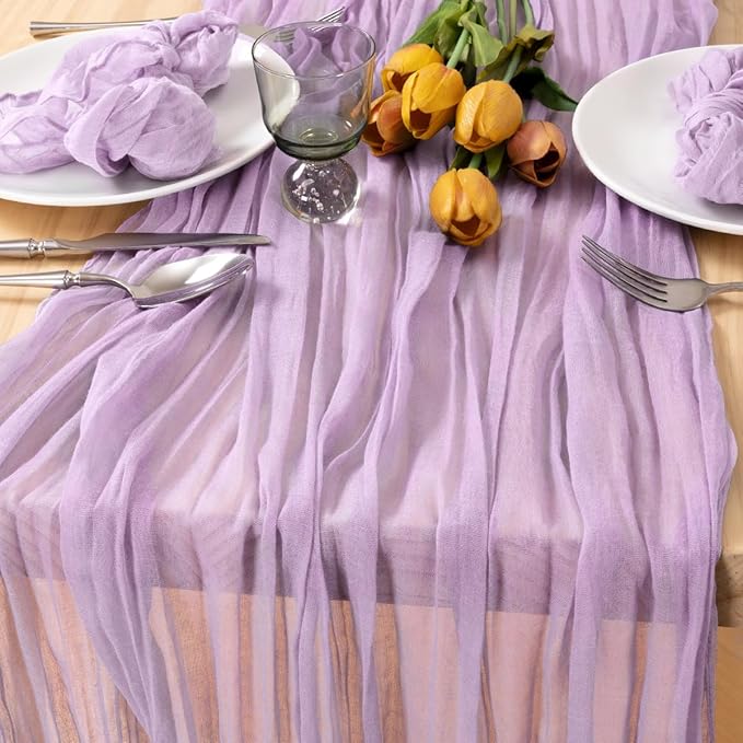 MLMC Lilac Purple Cheesecloth Table Runner 10ft Rustic Gauze Lavender Cheese Cloth Table Runner Fall Centerpiece 35x120 Inches for Romantic Wedding Bridal Baby Shower Birthday Decor