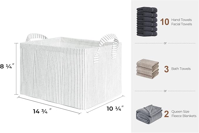 StorageWorks Storage Bins, Fabric Storage Bins for Shelves, Storage Baskets with Metal Frame, Closet Baskets and Bins with Handles, Khaki and Beige Stripes, 2-Pack