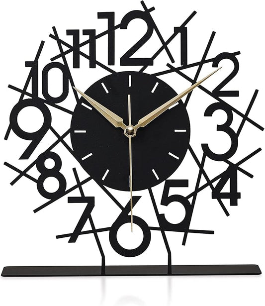 8.9x9.5 Metal Desk Clock, Black Silent Non-Ticking Analog Table Clock, Battery Operated, Decorative Desk and Shelf Clock, Desk Clocks for Living Room Bedroom Kitchen Office School