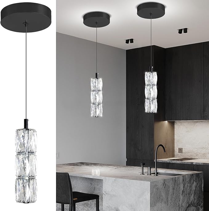 Modern Pendant Lighting 1-Light Chandelier Black Pendant Light Indoor Hanging Light Fixture for Kithchen Island Dinning Room Bedroom
