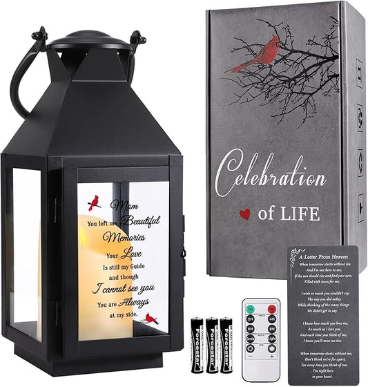 Memorial Lantern, Sympathy Gifts for Loss of Mom/Loved One, Bereavement Gifts, in Memory of Loved One Lantern,Celebration of Life, Memorial Gifts, Funeral Lantern,Mom You Left me Beautiful Memories