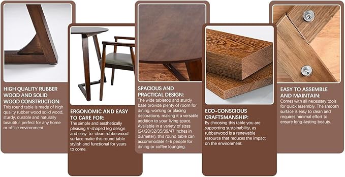 Round Rubber Solid Wood Dining Table 35" - Mid Century Modern Style Space Saving Design as Living Room/Dining Room/Kitchen/Meeting/Coffee Table,Easy to Assemble