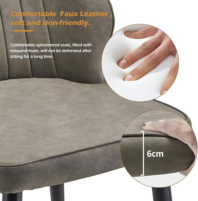 CLIPOP Faux Leather Dining Chairs Set of 6, Modern Kitchen Chairs with Upholstered Seat, High Back, Dining Room Chairs for Kitchen, Greige