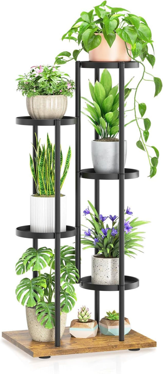 LASZOLA Black 5 Tier Plant Stand Indoor Heavy Duty Metal Planter Flower Holder Rack, Multi Modern Narrow Organizer, Floor Vertical Tower, Spiral Sturdy Decorate for House Bathroom Office Living Room