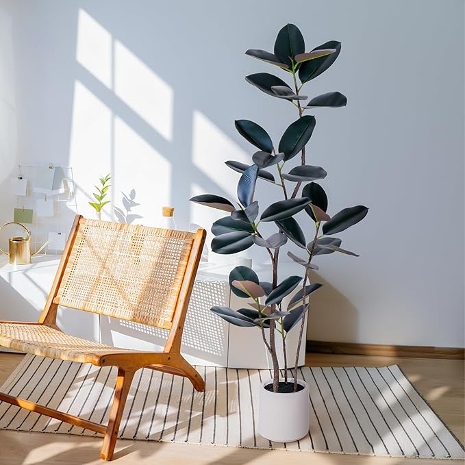 Artificial Rubber Tree - 6 FT Tall Fake Tree with Pot - Large Artificial Plants Indoor, Lifelike Branches & Foliage - Faux Plants Indoor for Home Office Living Room Floor Patio Greening