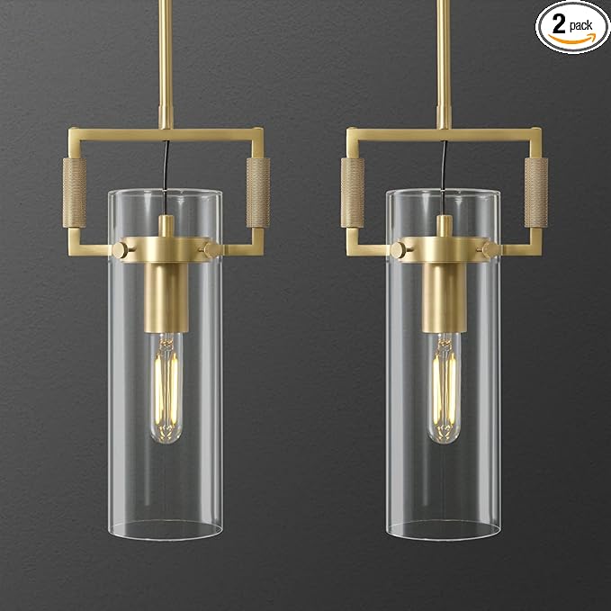 Brass Pendant Lights Kitchen Island, Modern Gold Pendant Lights 2 Pack,12Inch Glass Knurled Kitchen Pendant Lighting Over Island,Farmhouse Island Lights For Kitchen Sink,Bathroom,Bedroom,Dinning Table