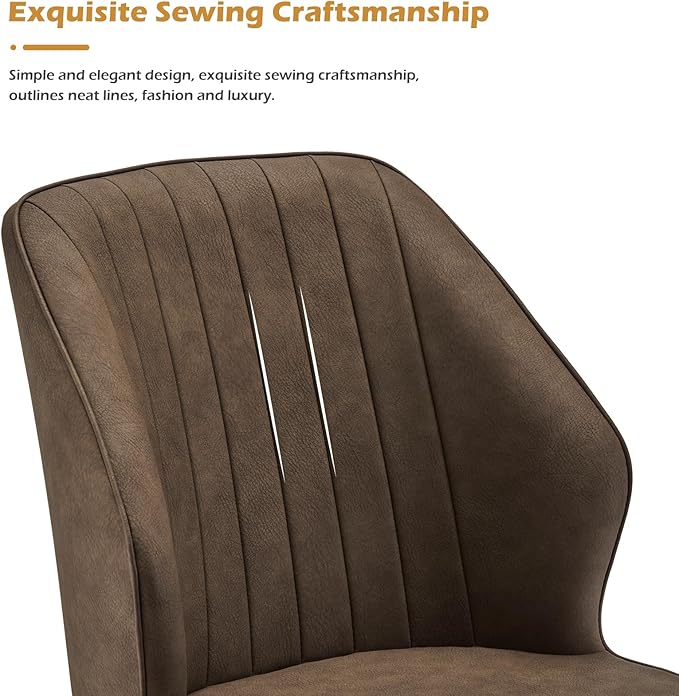 CLIPOP Faux Leather Dining Chairs Set of 4, Mid Century Modern Kitchen Chair, Upholstered Seat Leisure Side Chair with Backrests, Metal Legs for Living Room, Lounge, Guest Room, Brown