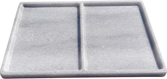 10"x8" Natural Marble Decorative Tray – Dual‑Compartment Stone Vanity Organizer for Jewelry, Keys & Soap – Premium Heat‑Resistant Bathroom Decor Gift(Belken White)