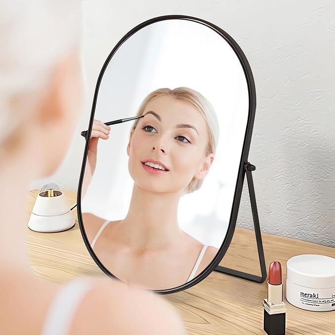 Makeup Mirror Portable Vanity Tabletop Mirrors with Metal Frame Desk Table Mirror with 90°Adjust Rotate Good for Bedroom Bathroom Dressing Room