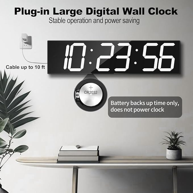 Digital Wall Clock, Oversize Led Digital Clock with Auto Dimmer, Huge Countdown Timer with Remote Control, 27" Wide Led Display, 6 Digits, Wall Mount, Date and Temperature (White)
