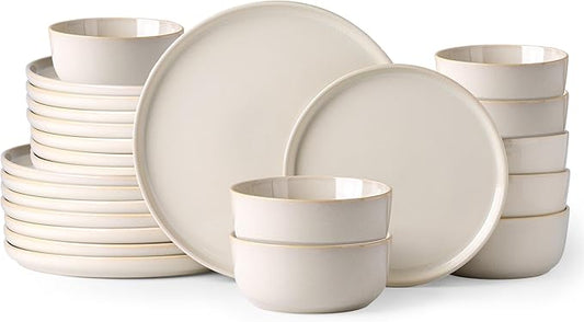 AmorArc Stoneware Dinnerware Sets,Round Reactive Glaze Ceramic Plates and Bowls Sets,Highly Scratch Resistant | Dishwasher & Microwave Safe,Service for 8 Dishes Set (24pc)