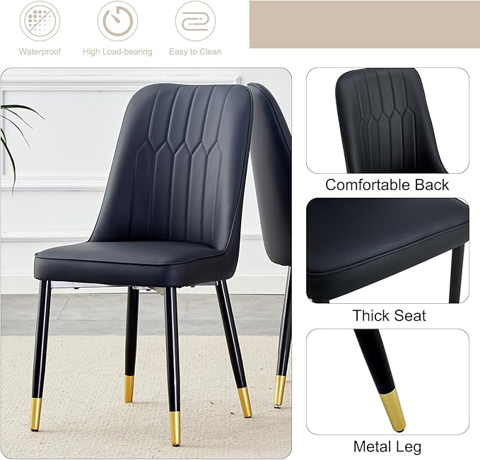 71'' Dining Table Set for 8,Marble Dining Table Set,Modern Kitchen Table with 8 PU Leather Chairs,Gold Dining Room Table Set with V-Shaped Black Glossy Pillars,Ideal for Kitchen Dining Room