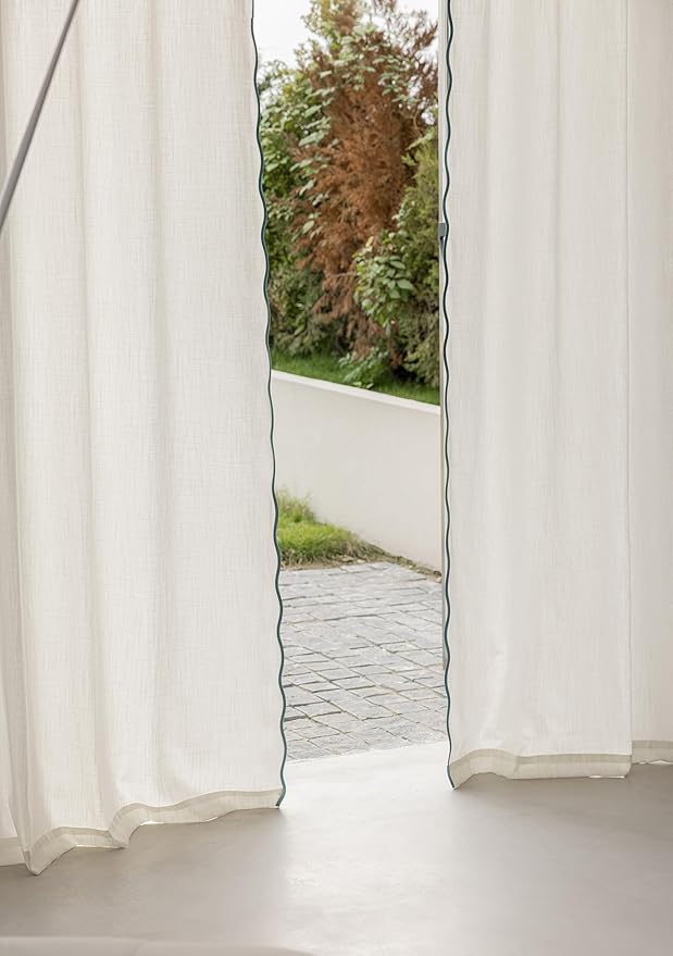 Linen Blend Scalloped/Wavy Trim, Ripple Fold Curtains for Living Room, Bedroom, Home Office, Kids Room & Dining - Light Filtering Curtains - Set of 2 - Mist Blue, (50" W x 96" L)