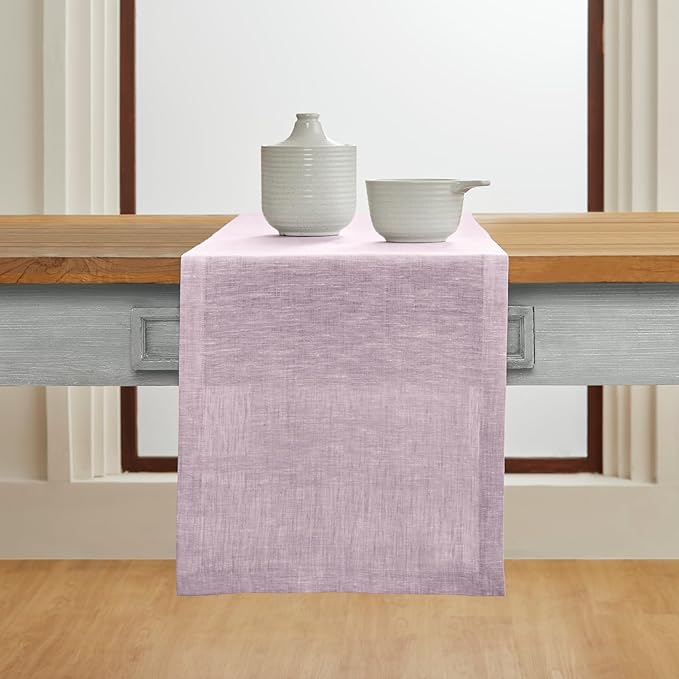 Solino Home Linen Chambray Lavender Table Runner 108 Inches Long - Athena, 100% Pure Linen 14 x 108 Inch Table Runner for Thanksgiving, Holiday